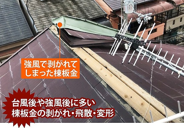 棟板金の被害状況