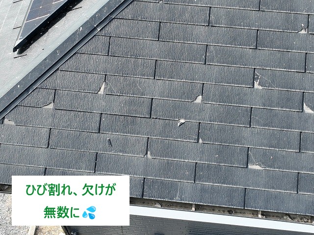 ひび割れ、欠けが無数に