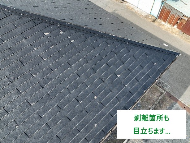剥離箇所の目立つ屋根