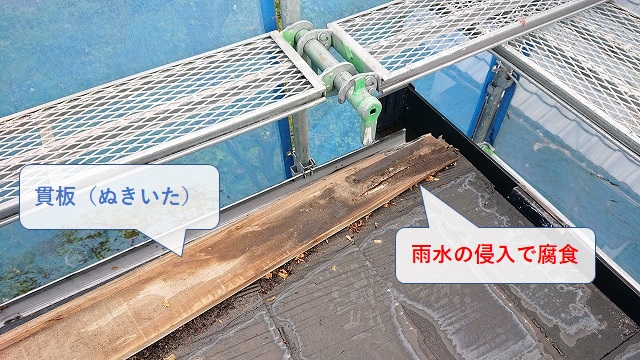 棟板金の下地の貫板が腐食