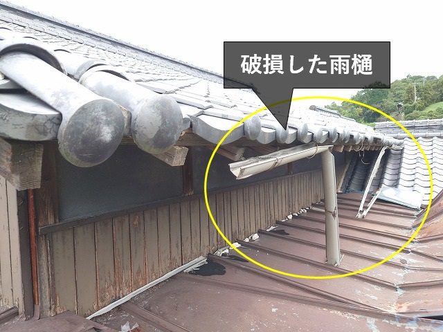 強風で壊れた雨どい