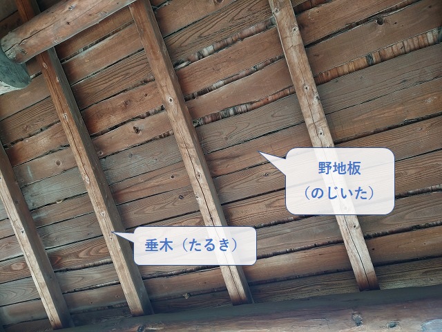 野地板や垂木を軒下から見た状態