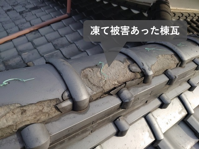 棟瓦の凍て被害