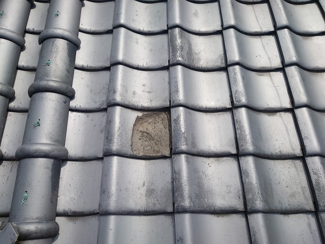 凍害で割れた菊間瓦