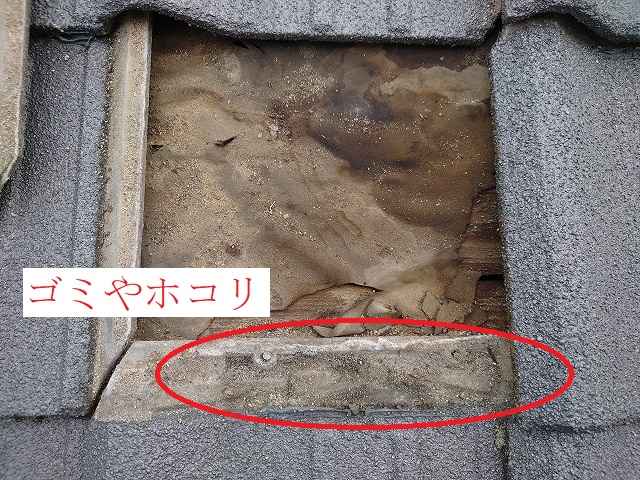 瓦に溜まったゴミやホコリ