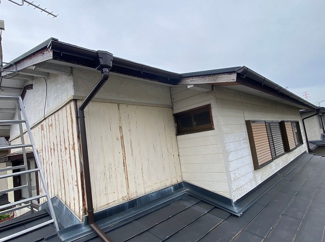 雨樋交換修理が完了した、ひたちなか市の現場風景