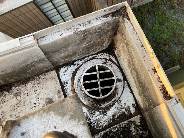 ゴミを撤去すると雨樋の落とし口が現れた
