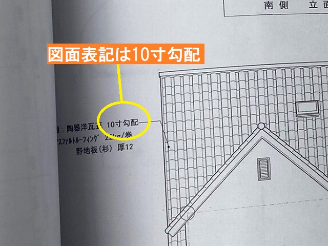 建築図面の表記には10寸勾配と記載