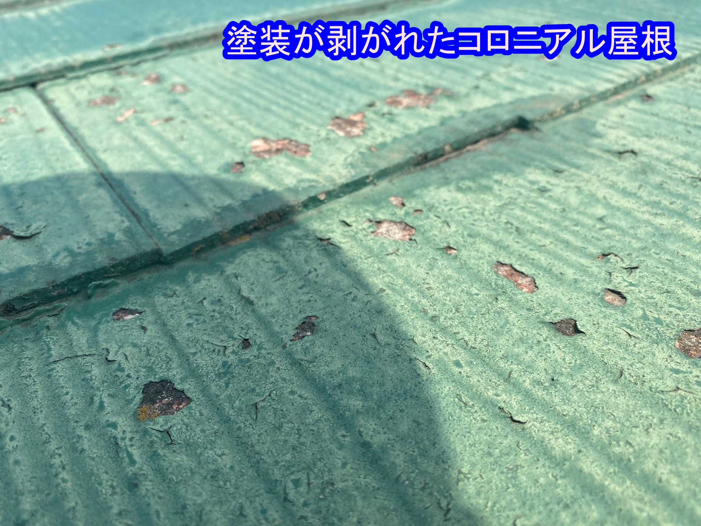 塗装は剥がれ　基材が見えている筑西市のコロニアル屋根