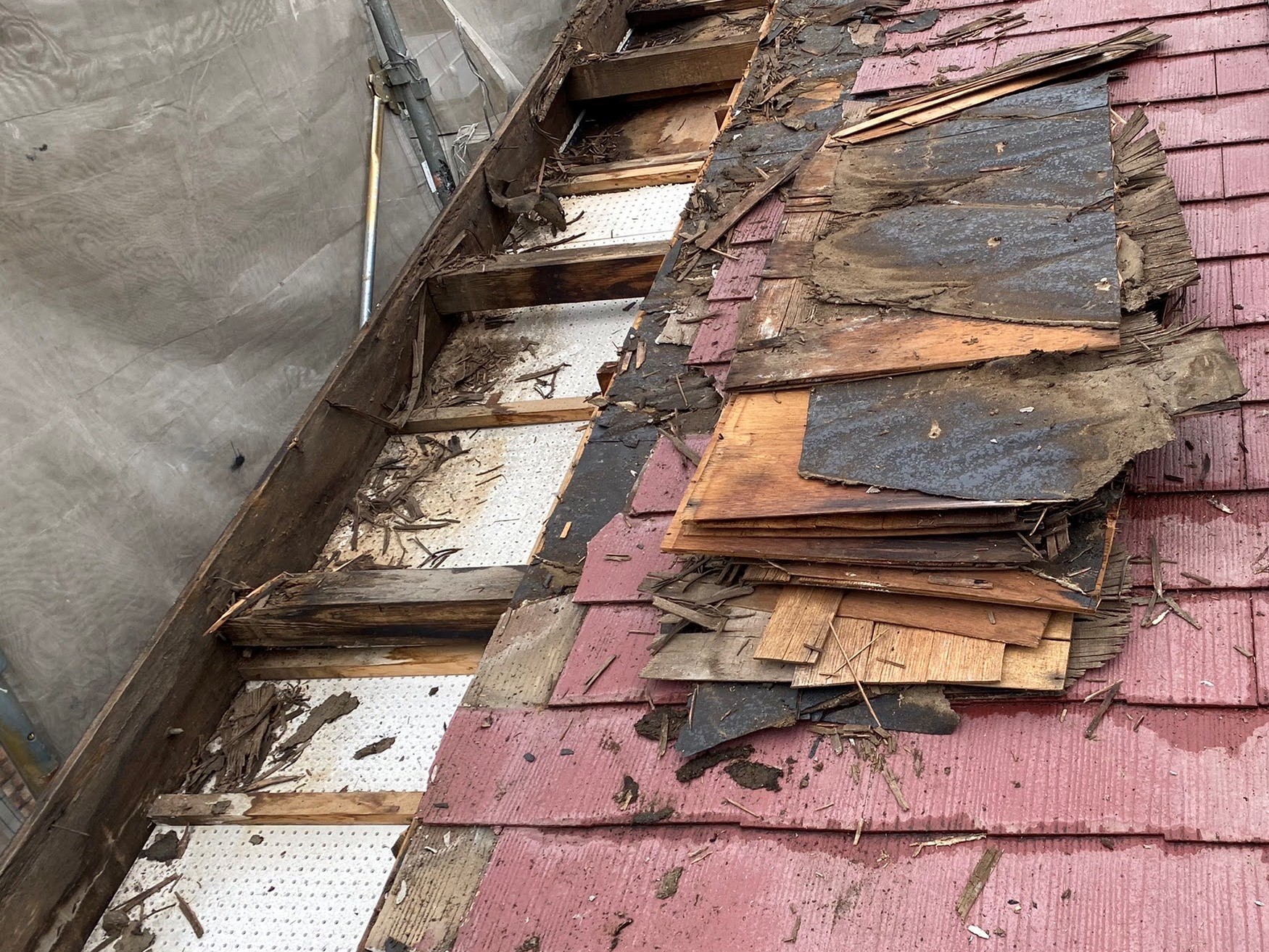 ケラバ側の軒出の野地板腐食