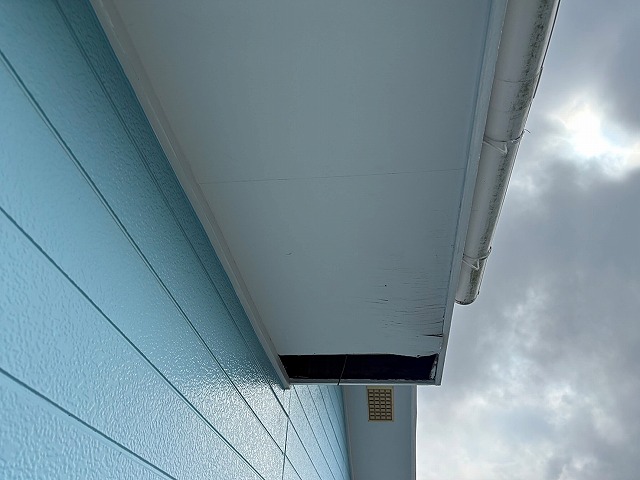 張り替え前の剥がれかけた軒裏カラーべニア板