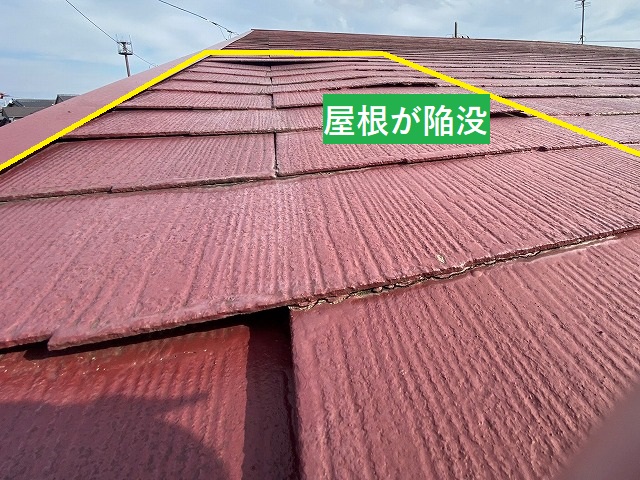 コロニアル屋根の陥没部