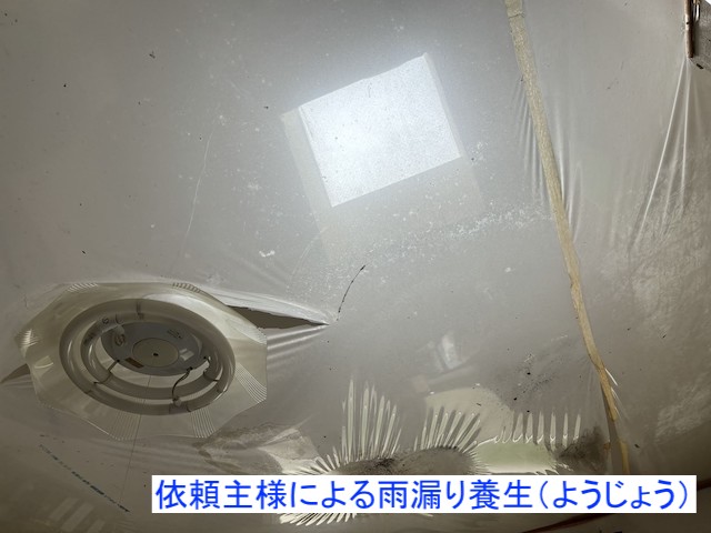 お施主様がトップライトから雨漏りしていたため、養生で対策