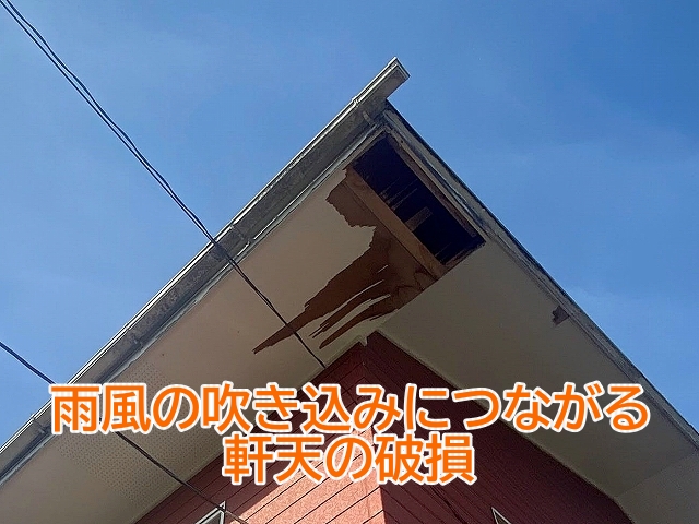 雨風の吹き込みにつながる軒天の破損