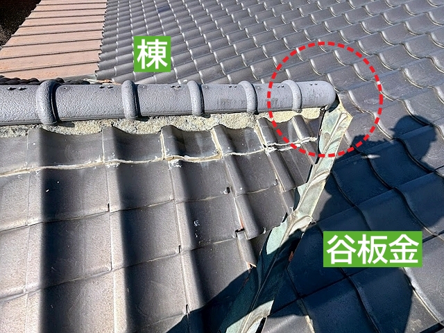 谷板金を交換する際は干渉する棟の解体が必要