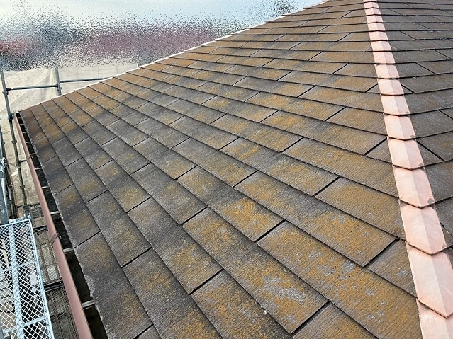 カビや汚れが蓄積した洗浄前のスレート屋根