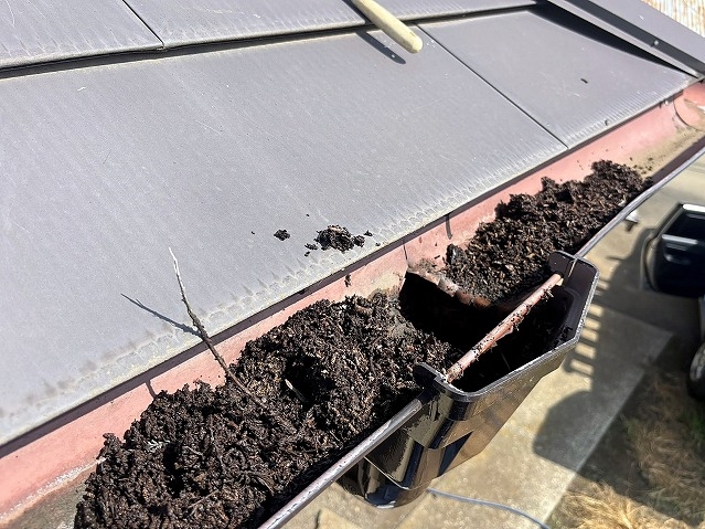 泥土が詰まった雨樋や集水器は計7箇所