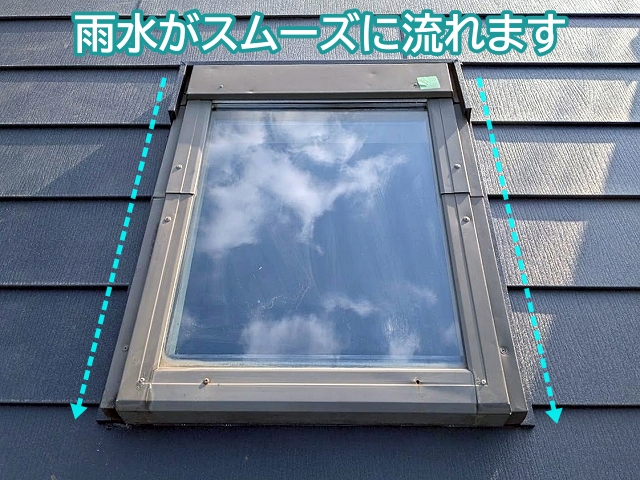雨水をスムーズに排水する天窓水上の板金