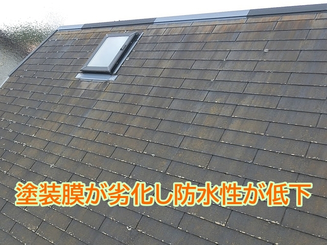 築年数が経った化粧スレートは塗装膜が劣化し防水性が低下する