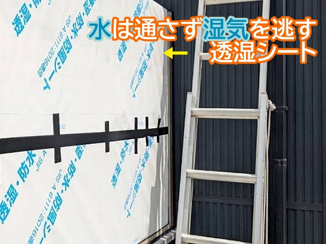 外からの水の浸入を抑え中にこもった湿気を逃す透湿シート