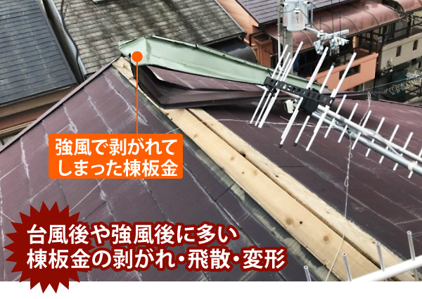強風で剥がれた棟板金