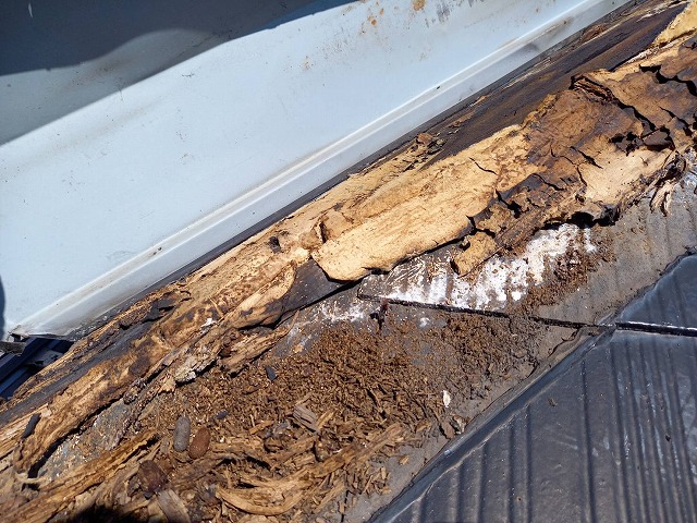 棟板金の下地である貫板が漏水により腐食している