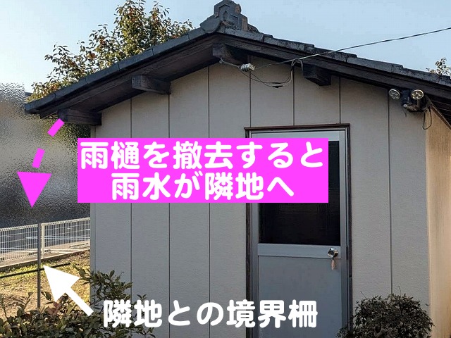 隣地との境界ぎりぎりの物置の葺き替えは越境対策が必要