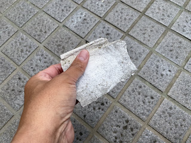 地上に脱落していた屋根漆喰の破片