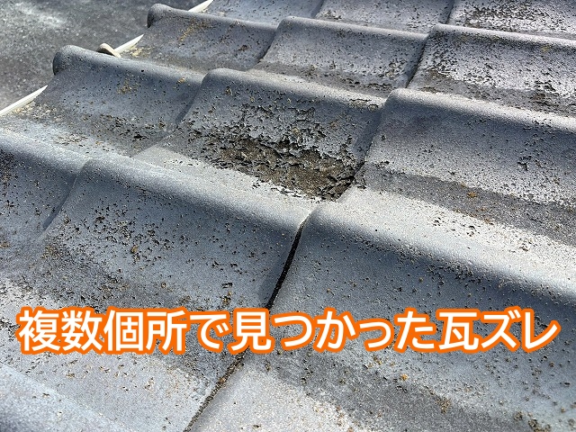 複数個所で瓦ズレが見つかった面積が広いひたちなか市の屋根
