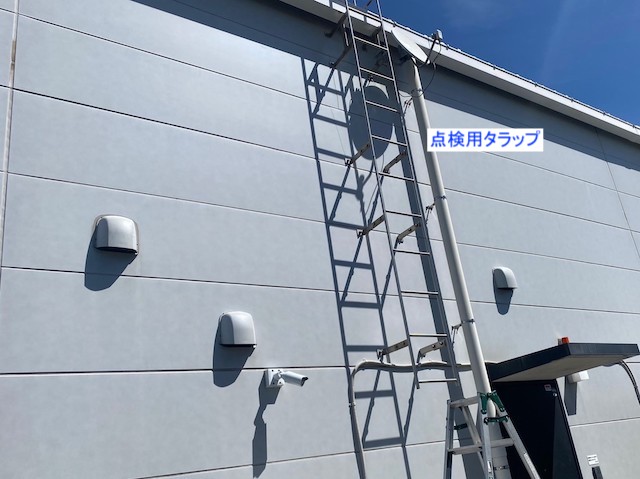 点検用タラップを登り屋根を調査