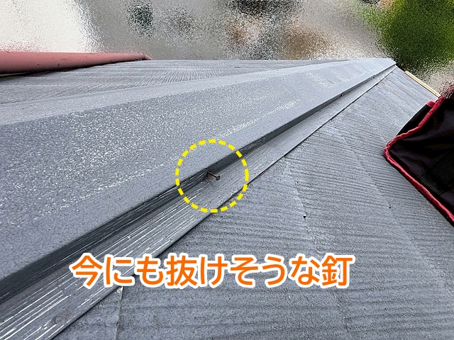 破損した棟板金以外でも見つかった釘浮き