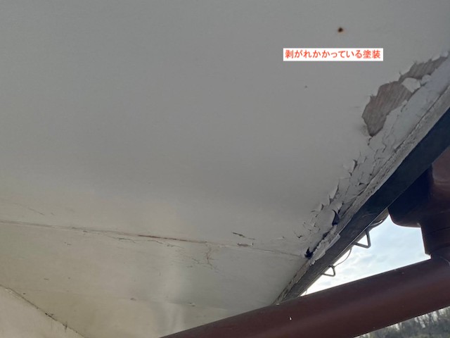 剥がれかかっている二階の軒天