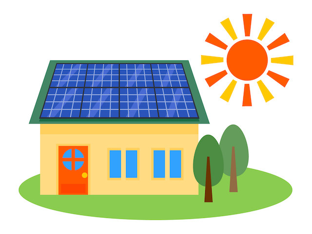 日立市　太陽光付きスレート屋根　蓄電池のある太陽光発電システムの解説図