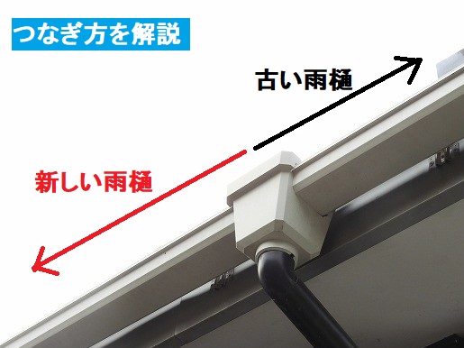 古い雨樋と、新し雨樋をつなぐ方法