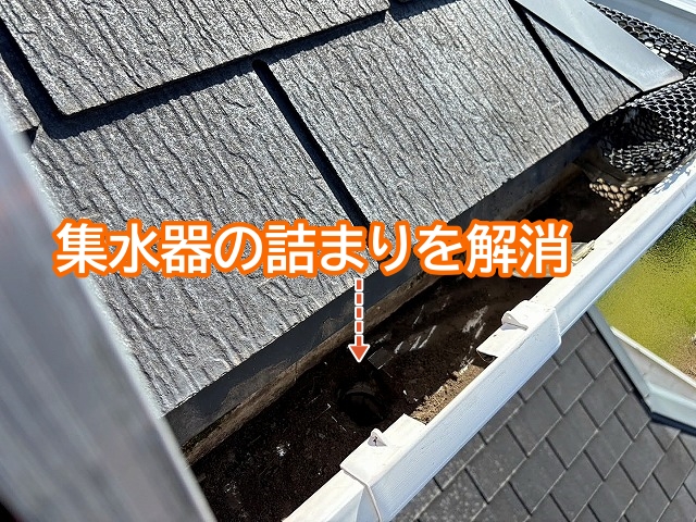 排水を阻害していた集水器の詰まりを解消