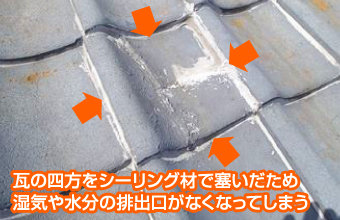 瓦の四方をシーリング材で塞ぐと通気性が損なわれる