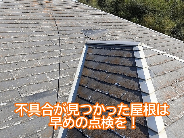 強風時に不具合箇所の屋根材が飛散するおそれもあるため早めの点検が望ましい