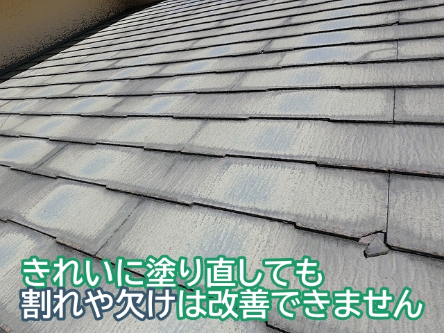 塗装では割れや欠けが進んだコロニアルNEOの根本的な改善にはならない