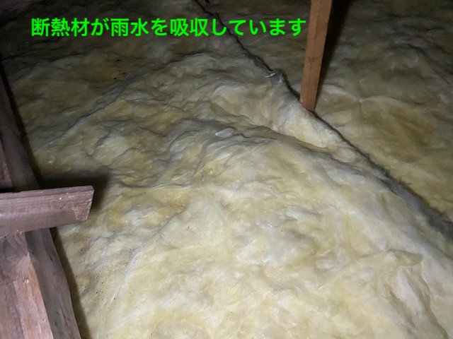 屋根裏の断熱材が雨水を吸収