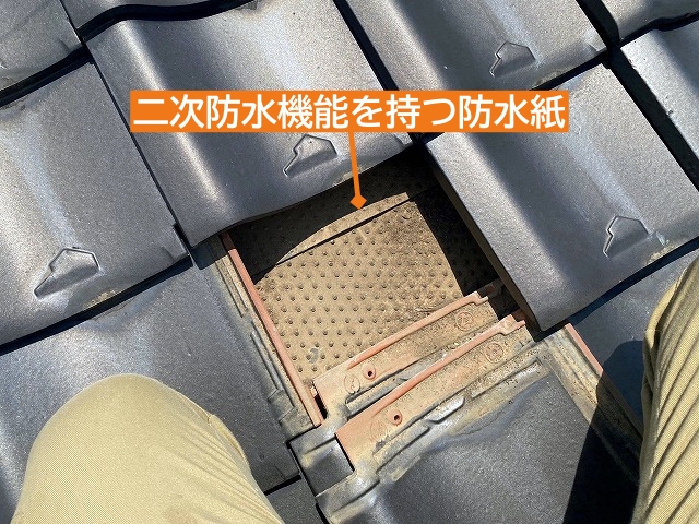 雨漏り箇所と思われる瓦を外して確認