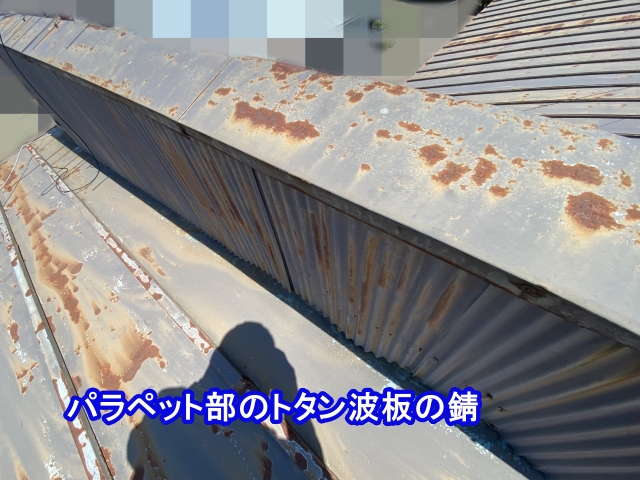 錆が進行した腰壁の波板