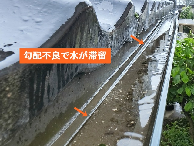 セキスイかわらU調査時に雨樋の勾配不良発見