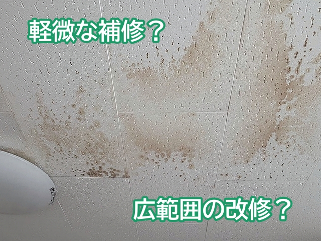 同じような雨染みでも軽微な補修で済む場合と広範囲の改修が必要になる場合がある