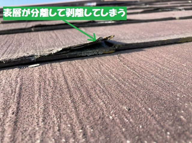 表層が分離してしまう用心が必要なスレート屋根
