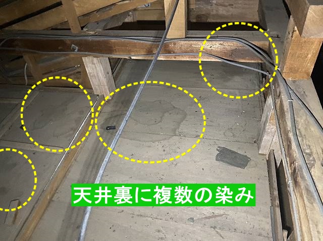 天井裏には複数の染み
