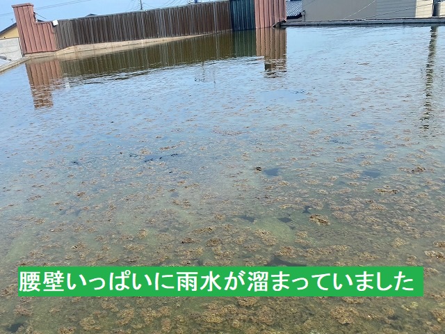 腰壁いっぱいに雨水が溜まっていたパラペット陸屋根