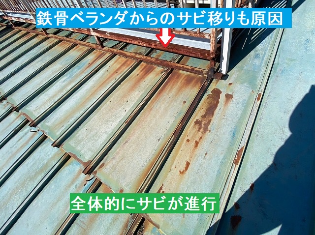 全体的にサビが顕著な常陸太田市のタテ葺き屋根