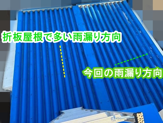 折板屋根に多い雨漏り方向と今回の現場の雨漏り方向