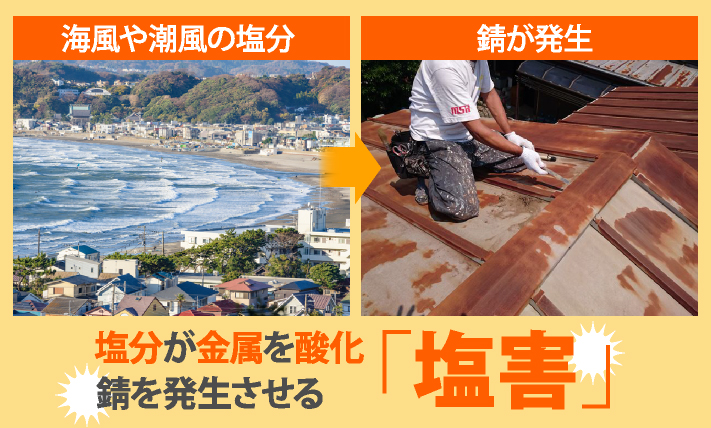 金属屋根の塩害のイメージ