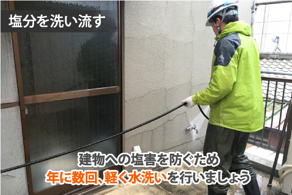 まめに洗い流す事で塩害を軽減